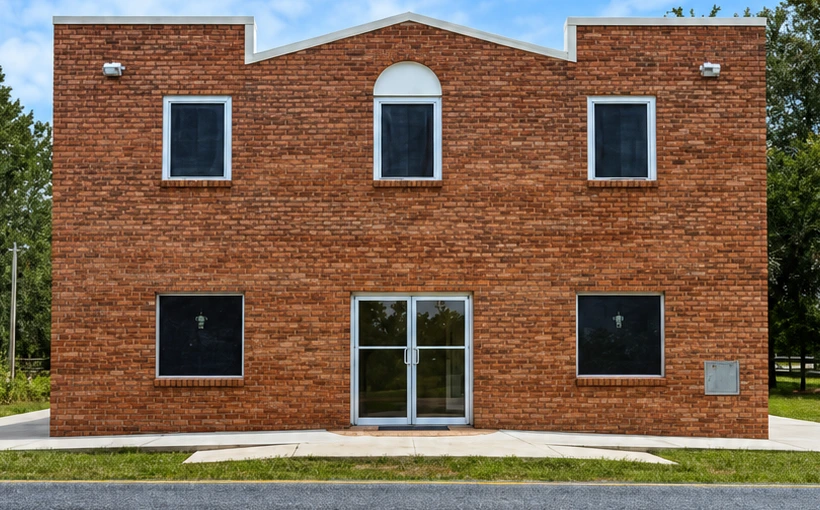 The brick front entrance of Mount Gilead Missionary Baptist Church